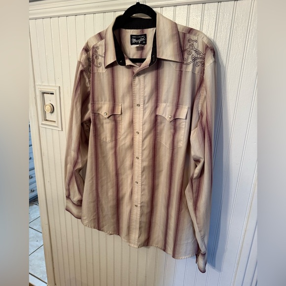 Wrangler Other - Wrangler Western Beige and Purple Cotton Blend Snap Button XL Shirt
